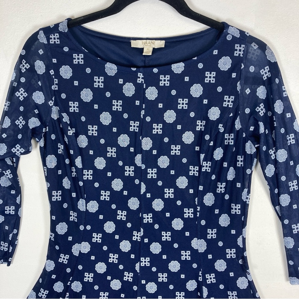 Haani Midi Dress Fit & Flare mesh Navy Blue Petite Small Boho Bohemian - Picture 16 of 16